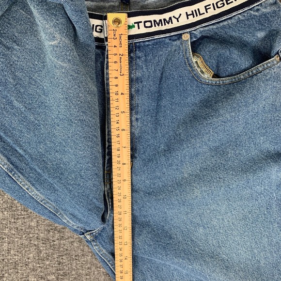 Vintage Tommy Hilfiger Jeans Men 34x30 Baggy Wide Leg Y2K Spellout Hip Hop - Picture 8 of 15